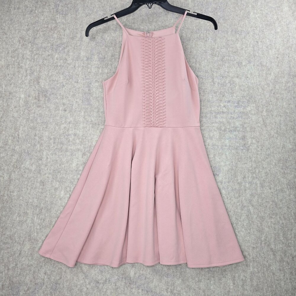 City Studio Blush Pink Halter Neck Fit & Flare Dress With Intricate Woven Detail